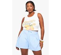 boohoo Women's Plus Stripe Pleated Flippy Short in Blue | Size: 28