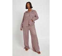 boohoo Women's Plus Stripe Print Long Sleeve & Trouser Pj Set in Chocolate | Size: 16