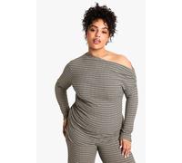 boohoo Women's Plus Stripe Slash Neck Long Sleeve Top in Black | Size: 22