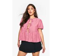 boohoo Women's Plus Stripe Tie Front Smock Top in Cherry | Size: 16
