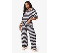 boohoo Women's Plus Stripe Wide Leg Trousers in Navy | Size: 22