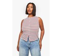 boohoo Women's Plus Striped Asymmetric Button Through Vest in Red | Size: 22