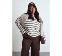 boohoo Women's Plus Striped Cotton Pocket Front Long Sleeve Top in Lemon | Size: 18