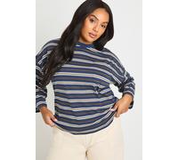 boohoo Women's Plus Striped Cotton Pocket Front Long Sleeve Top in Navy | Size: 26