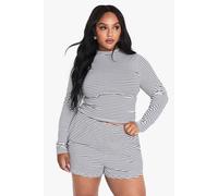 boohoo Women's Plus Striped Long Sleeve Top in Black/White | Size: 16