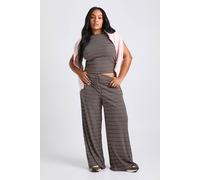 boohoo Women's Plus Striped Mid Rise Wide Leg Trouser in Chocolate | Size: 26