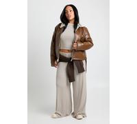 boohoo Women's Plus Striped Mid Rise Wide Leg Trouser in Stone | Size: 24