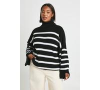 boohoo Women's Plus Striped Roll Neck Knitted Jumper in Black | Size: 18