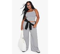 boohoo Women's Plus Striped Straight Leg Trouser in Black/White | Size: 26