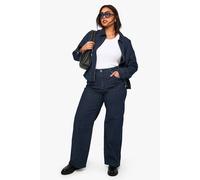 boohoo Women's Plus Striped Wide Leg Jean in Indigo | Size: 22