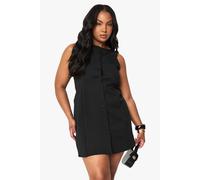boohoo Women's Plus Structured Button Down Mini Dress in Black | Size: 20