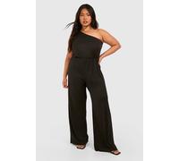 boohoo Women's Plus Super Soft Basic One Shoulder Beach Jumpsuit in Black | Size: 16