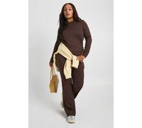 boohoo Women's Plus Super Soft High Waist Flared Legging Pants in Coffee | Size: 26