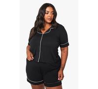 boohoo Women's Plus Super Soft Modal Short Sleeve Shirt & Short Pyjama Set in Black | Size: 16