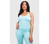 boohoo Women's Plus Supersoft Premium Seamless Strappy Back Top in Aqua | Size: 16/18
