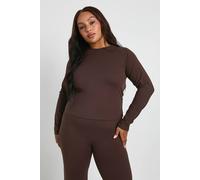 boohoo Women's Plus Supersoft Seam Detail Long Sleeve Top in Coffee | Size: 22
