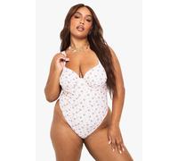 boohoo Women's Plus Swimwear Essentials Ditsy Floral Ruched Underwire Swimsuit in Pink | Size: 28