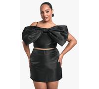 boohoo Women's Plus Taffeta Bow Bandeau Top in Black | Size: 26