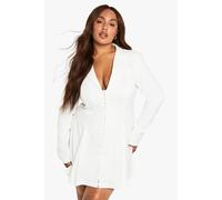 boohoo Women's Plus Tailored Hook & Eye Detail Cinched Waist Blazer Dress in White | Size: 28