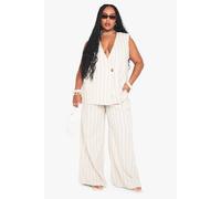 boohoo Women's Plus Tailored Linen Stripe Trouser in Cream | Size: 18