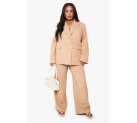 boohoo Women's Plus Tailored Pin Stripe Elasticated Wide Leg Trouser in Stone | Size: 26