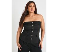 boohoo Women's Plus Tailored Starfish Button Trim Bandeau Waistcoat in Black | Size: 24