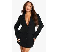 boohoo Women's Plus Tailored Structured Cinched Waist Blazer Dress in Black | Size: 28
