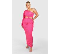 boohoo Women's Plus Textured Cut Out One Shoulder Maxi Dress in Hot Pink | Size: 26