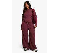 boohoo Women's Plus Textured Drawstring Waist Trouser in Burgundy | Size: 20
