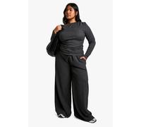 Boohoo Plus Textured Drawstring Waist Trouser In Charcoal charcoal 16