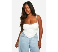 boohoo Women's Plus Textured Floral Cup Detail Corset Top in White | Size: 28