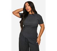 boohoo Women's Plus Textured Ruched Side T-Shirt in Charcoal | Size: 28