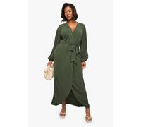 Boohoo Plus Textured Tie Detail Maxi Dress In Olive olive 26