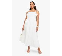 boohoo Women's Plus Textured Tie Shoulder Tiered Smock in White | Size: 28