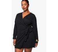 boohoo Women's Plus Textured Wrap Mini Dress in Black | Size: 16