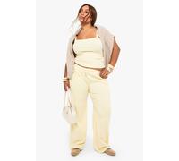 boohoo Women's Plus Thick Binding Rib Vest & Trouser Co-Ord in Lemon | Size: 28
