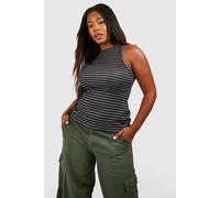 boohoo Women's Plus Thin Stripe Rib Racer Vest in Black | Size: 16