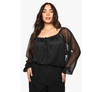 boohoo Women's Plus Tie Front Keyhole Mesh Bodysuit in Black | Size: 16