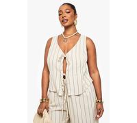 boohoo Women's Plus Tie Front Linen Stripe Top in Cream | Size: 28