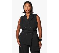 boohoo Women's Plus Tie Front Pinstripe Waistcoat in Black | Size: 16