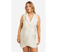 boohoo Women's Plus Tie Side Linen Look Blazer Dress in Stone | Size: 18