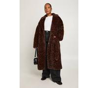 boohoo Women's Plus Tie Waist Faux Fur Longline Jacket in Leopard | Size: 28