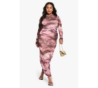 boohoo Women's Plus Trim Detail Abstract Mesh Maxi Dress in Rose | Size: 26