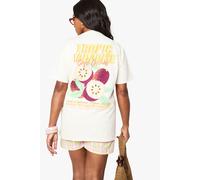 boohoo Women's Plus Tropic Paradise Oversized T-Shirt in Ecru | Size: 18