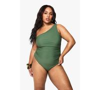 boohoo Women's Plus Tummy Control One Shoulder Swimsuit in Khaki | Size: 24