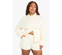 boohoo Women's Plus Twill Mom Short in Ecru | Size: 22