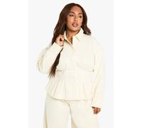 boohoo Women's Plus Twill Peplum Shirt in Ecru | Size: 16