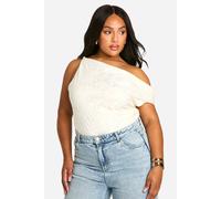 boohoo Women's Plus Twist Detail Floral Jacquard Top in Ivory | Size: 26