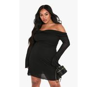 boohoo Women's Plus Twist Detail Ruched Skater Dress in Black | Size: 16