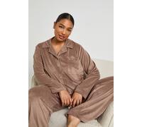 boohoo Women's Plus Velour Fleece Button Up Pj Set in Chocolate | Size: 22